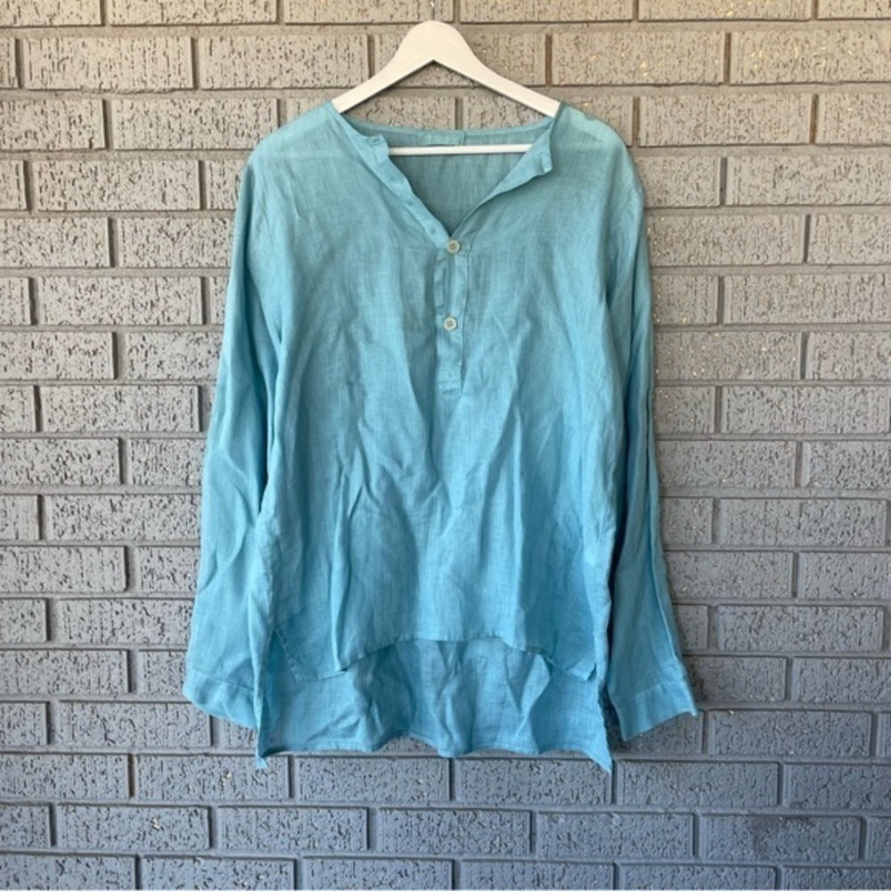 CP Shades Linen Tunic Top 100% Linen Light Blue Size Small
